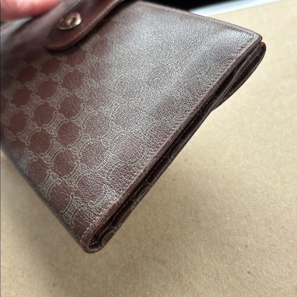 Vintage Celine Macadam Monogram Wallet Brown Leather Snap long Wallet - Picture 3 of 9
